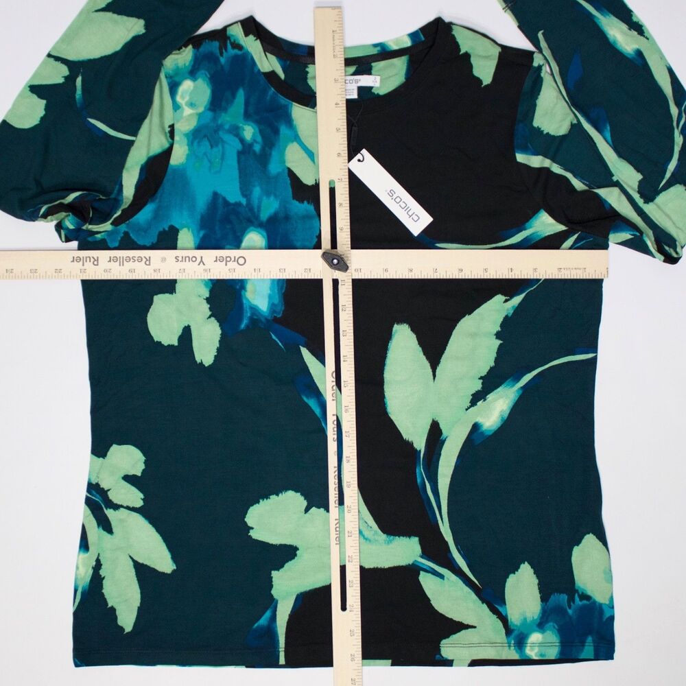 NWT Chico's Touch of Cool Glacier Layer Top Black Teal Floral Women L (Chico 2) - Picture 9 of 10